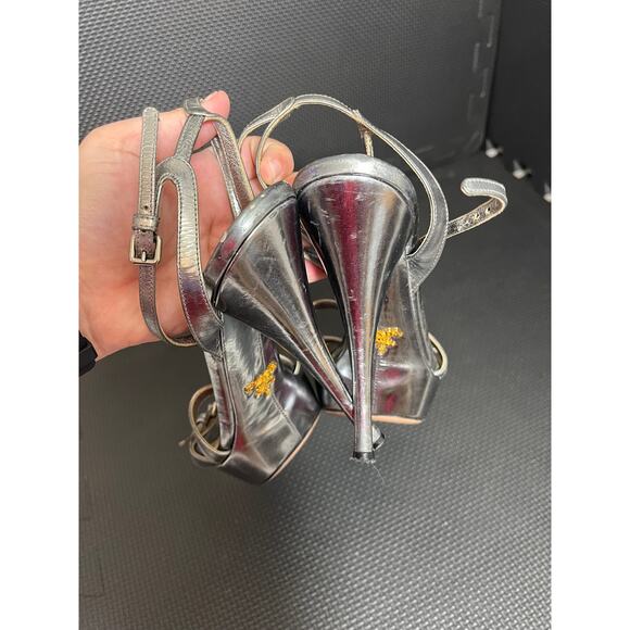 Prada Milano Silver Metallic High‎ Heels Strappy Womens Shoes Size 37.5 US 7.5 - Picture 9 of 12